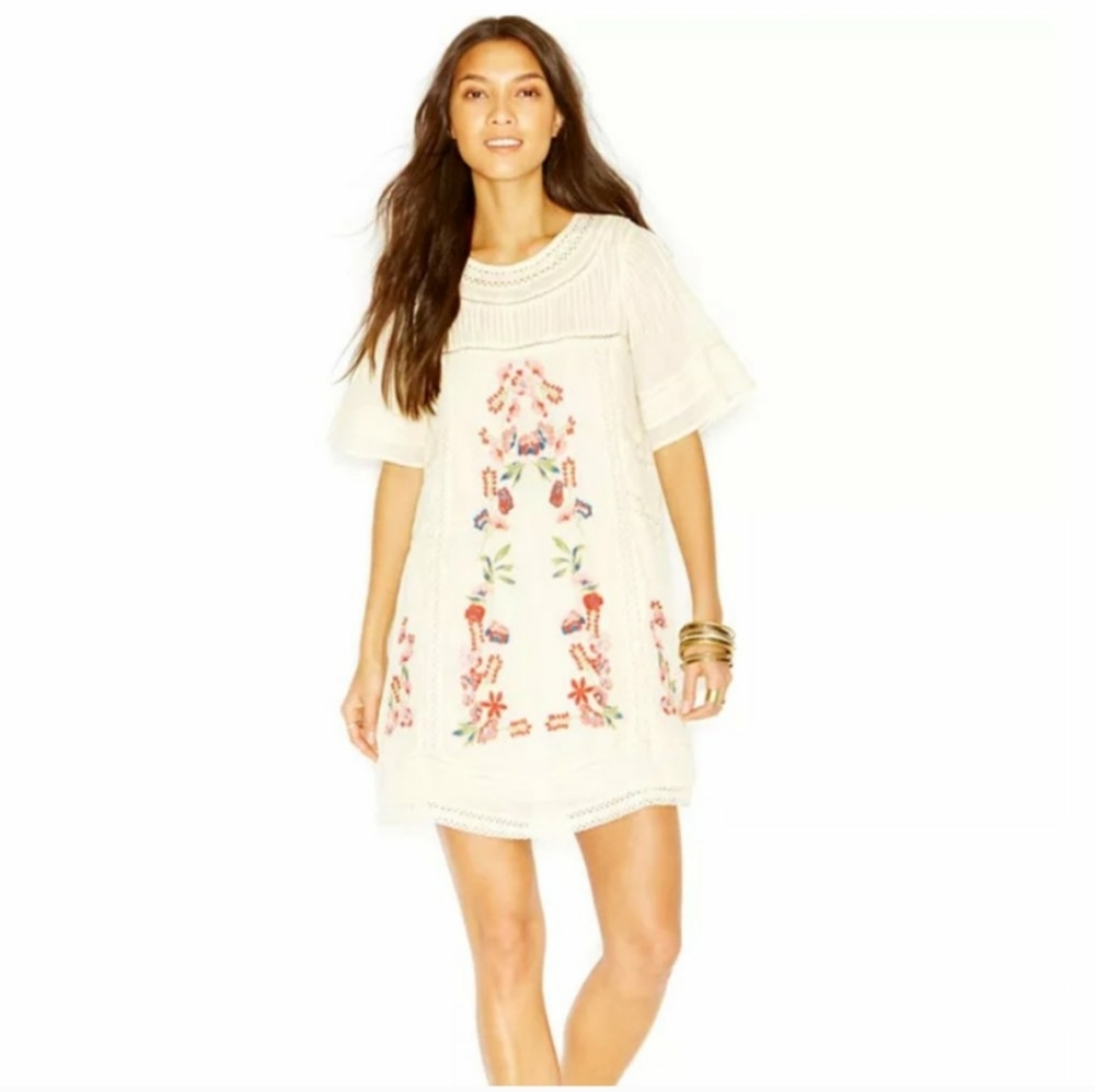 Free People Embroidered Victorian Dress Cream/ Off-white mini dress Cottagecore - Picture 2 of 14